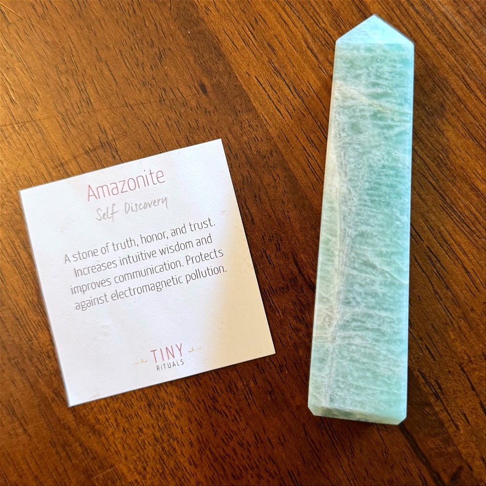 Tiny Rituals Amazonite Crystal Tower Point Obelisk Teal Green 4.5‎ Inch 120g